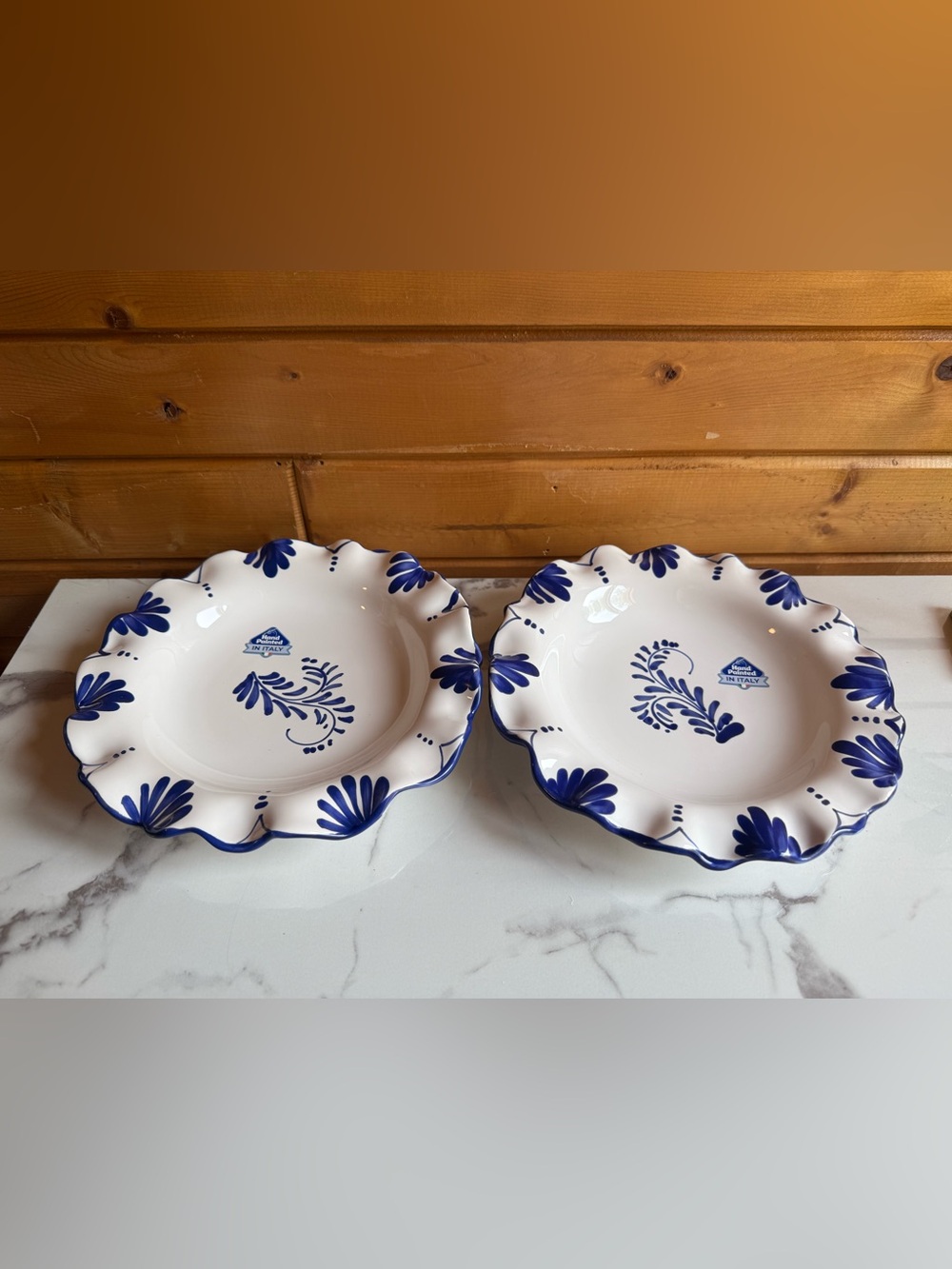 Hand-Painted White Ceramic Bowls with Blue Floral Design (Made in Italy)